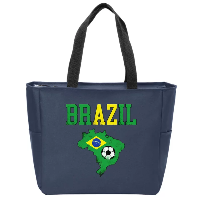 Brazil Flag Vintage Brazilian Soccer Fan Futebol Zip Tote Bag