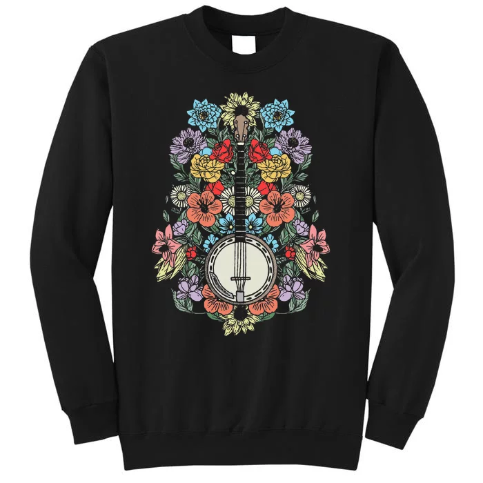 Banjo Flowers Vintage Stringed Bluegrass Folk Floral Design Tall Sweatshirt