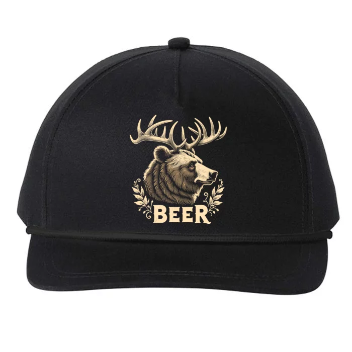 Beer Funny Vintage Design Bear With Deer Antlers For Drinker Snapback Five-Panel Rope Hat