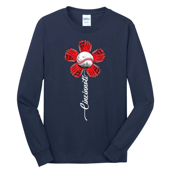 Baseball Flower Vintage Baseball Fans Tall Long Sleeve T-Shirt