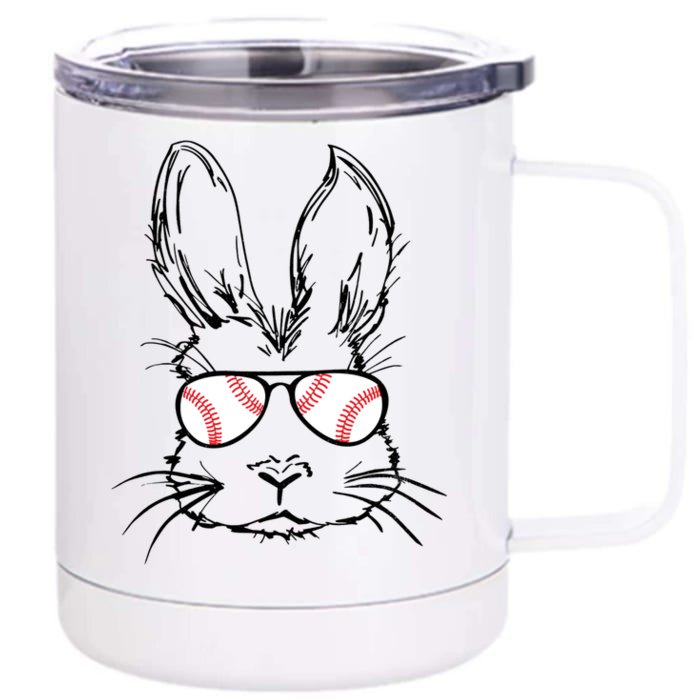 Bunny Face With Baseball Sunglasses Easter Day Gift Front & Back 12oz Stainless Steel Tumbler Cup