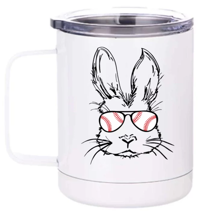 Bunny Face With Baseball Sunglasses Easter Day Gift Front & Back 12oz Stainless Steel Tumbler Cup