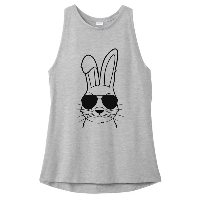 Bunny Face With Sunglasses Easter Day Ladies Tri-Blend Wicking Tank