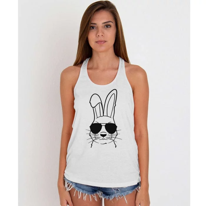 Bunny Face With Sunglasses Easter Day Women's Knotted Racerback Tank