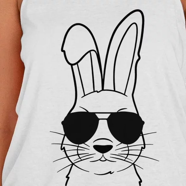 Bunny Face With Sunglasses Easter Day Women's Knotted Racerback Tank