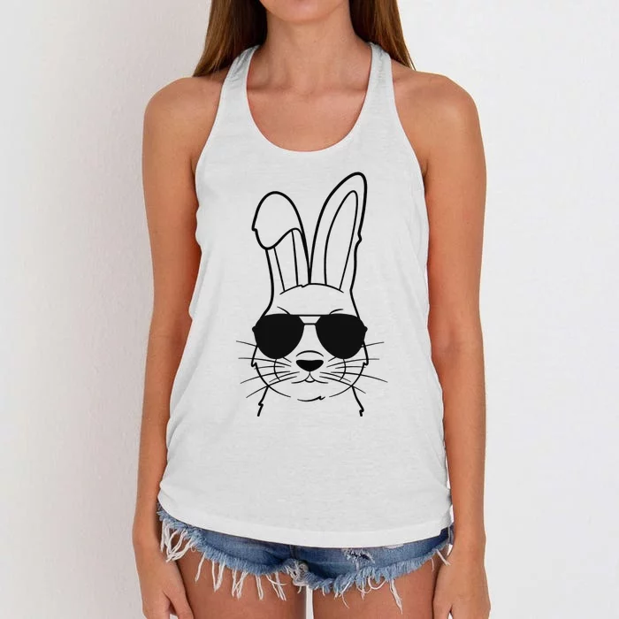 Bunny Face With Sunglasses Easter Day Women's Knotted Racerback Tank