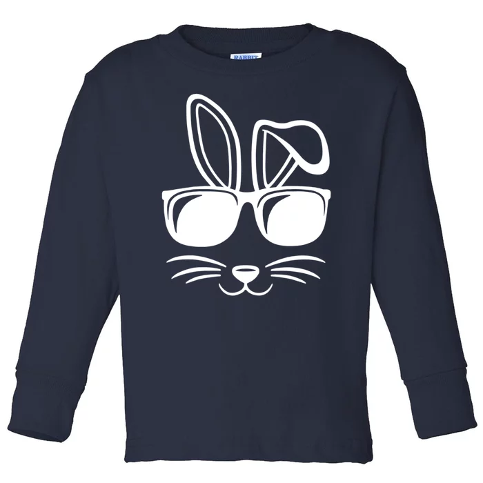 Bunny Face With Sunglasses Easter Day Toddler Long Sleeve Shirt