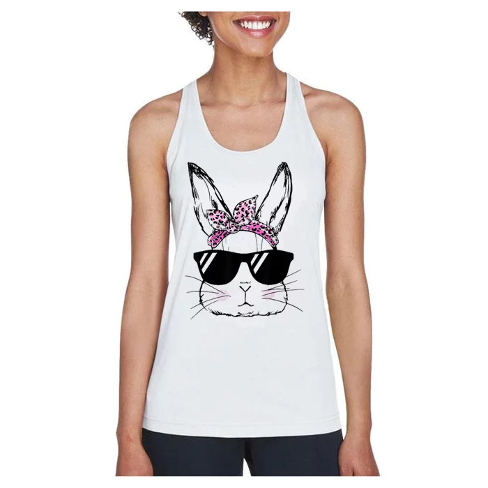 Bunny Face With Sunglasses Easter Day Women's Racerback Tank