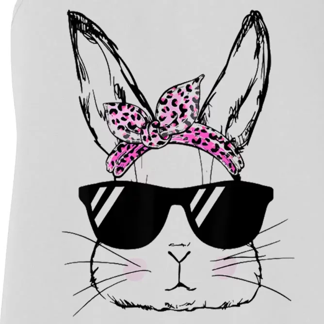 Bunny Face With Sunglasses Easter Day Women's Racerback Tank