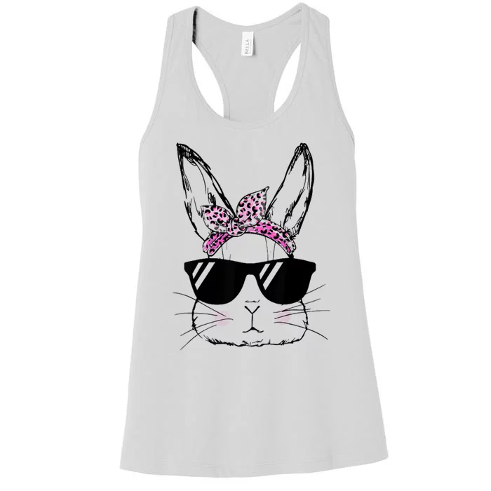 Bunny Face With Sunglasses Easter Day Women's Racerback Tank