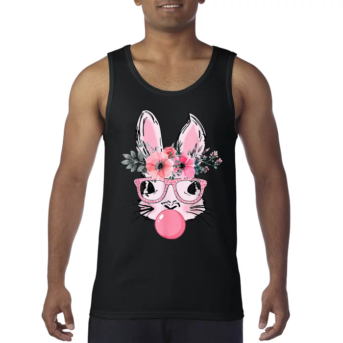 Bunny Face With Glasses Bubblegum Happy Easter Tank Top