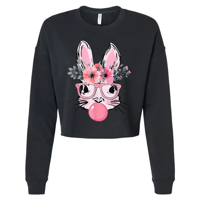 Bunny Face With Glasses Bubblegum Happy Easter Cropped Pullover Crew