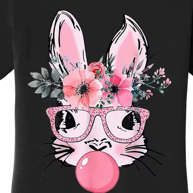 Bunny Face With Glasses Bubblegum Happy Easter Women's T-Shirt