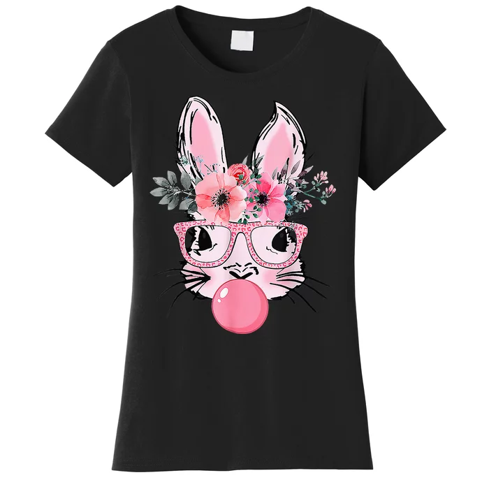 Bunny Face With Glasses Bubblegum Happy Easter Women's T-Shirt