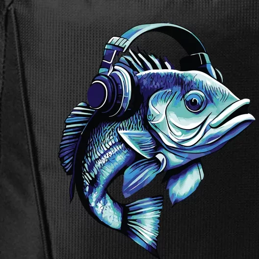 Bass Fish Wearing Headphones City Backpack