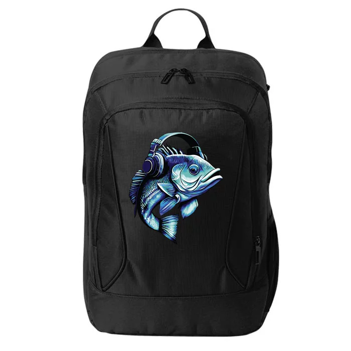 Bass Fish Wearing Headphones City Backpack