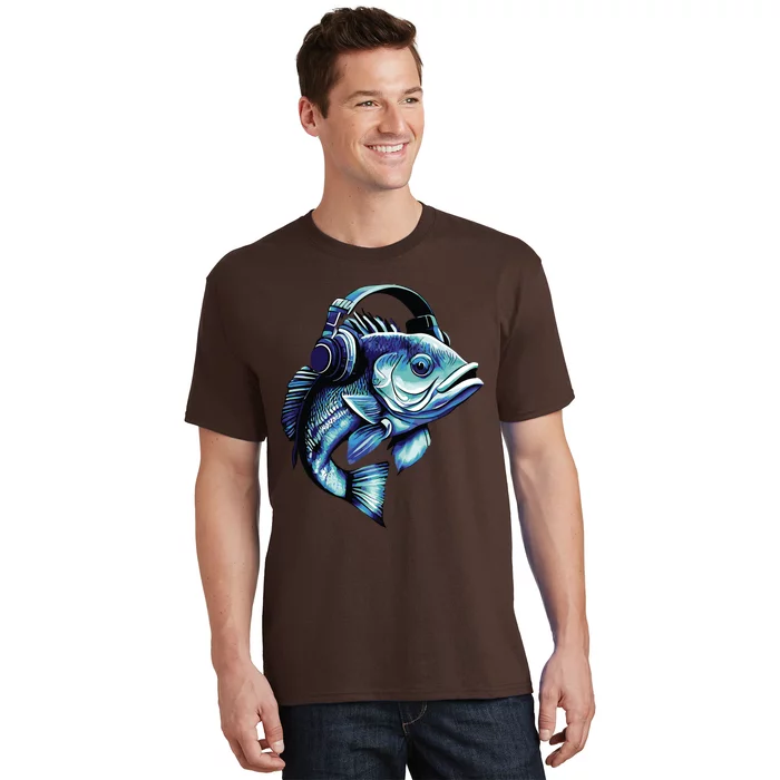 Bass Fish Wearing Headphones T-Shirt