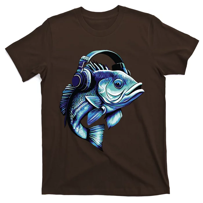 Bass Fish Wearing Headphones T-Shirt