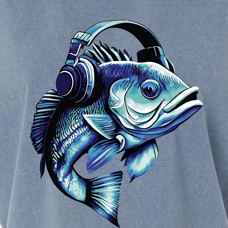 Bass Fish Wearing Headphones Garment-Dyed Women's Muscle Tee