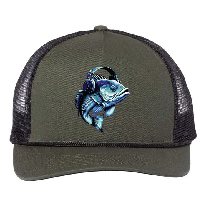 Bass Fish Wearing Headphones Retro Rope Trucker Hat Cap