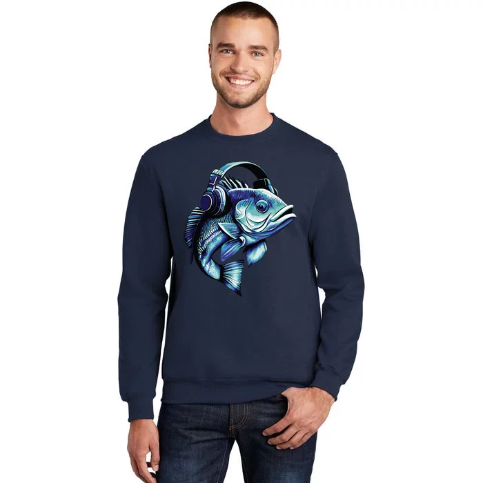 Bass Fish Wearing Headphones Sweatshirt