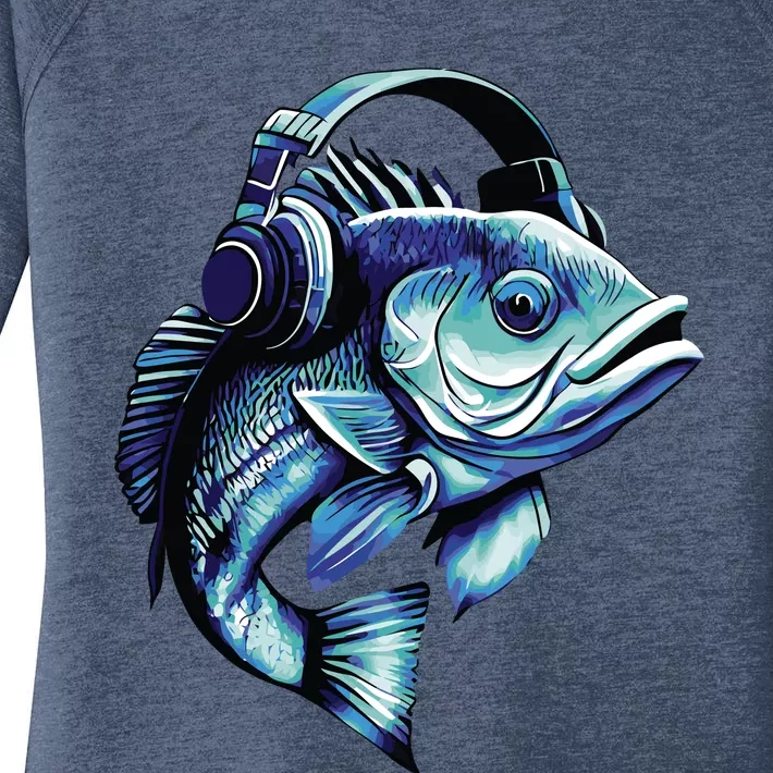 Bass Fish Wearing Headphones Women's Perfect Tri Tunic Long Sleeve Shirt