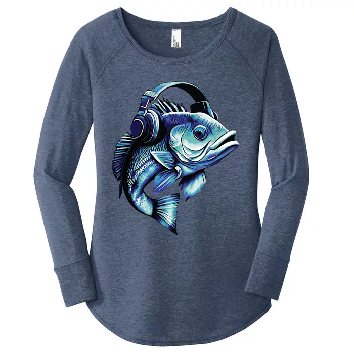 Bass Fish Wearing Headphones Women's Perfect Tri Tunic Long Sleeve Shirt