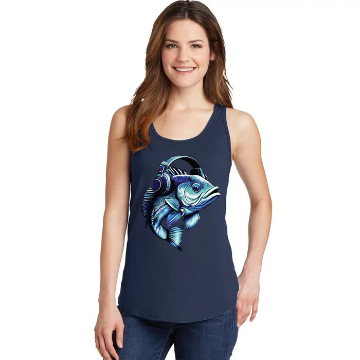 Bass Fish Wearing Headphones Ladies Essential Tank