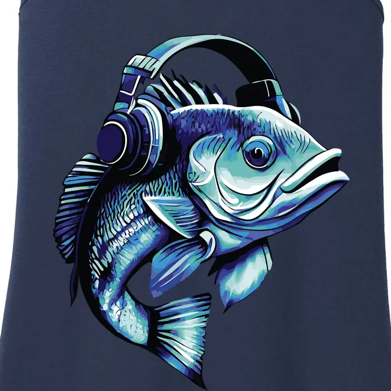 Bass Fish Wearing Headphones Ladies Essential Tank