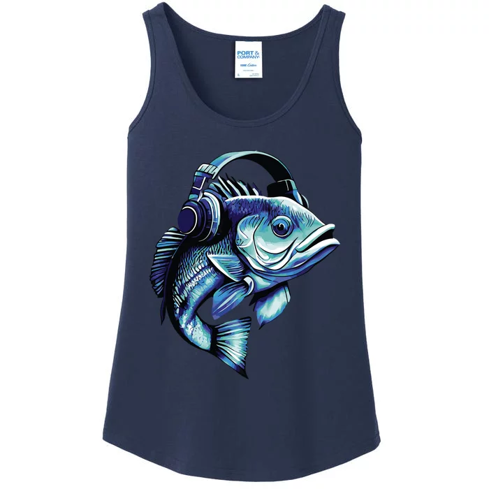 Bass Fish Wearing Headphones Ladies Essential Tank