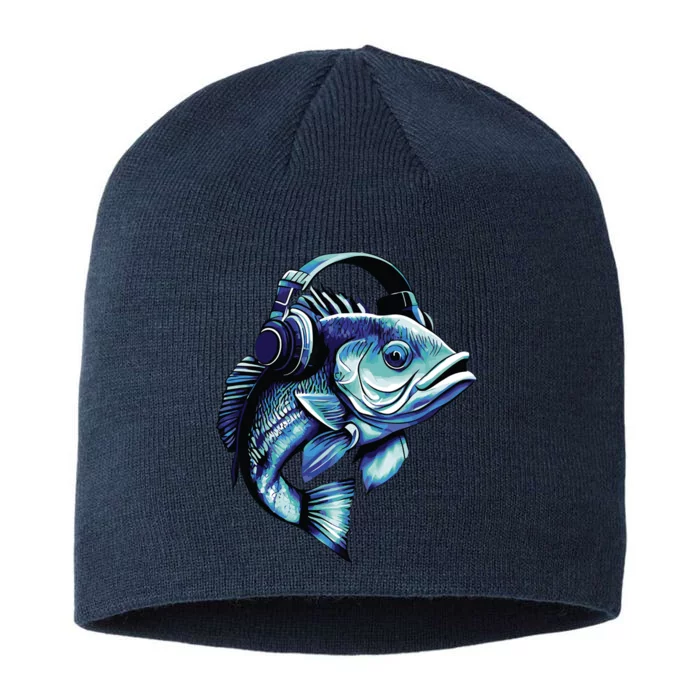 Bass Fish Wearing Headphones 8 1/2in Sustainable Knit Beanie