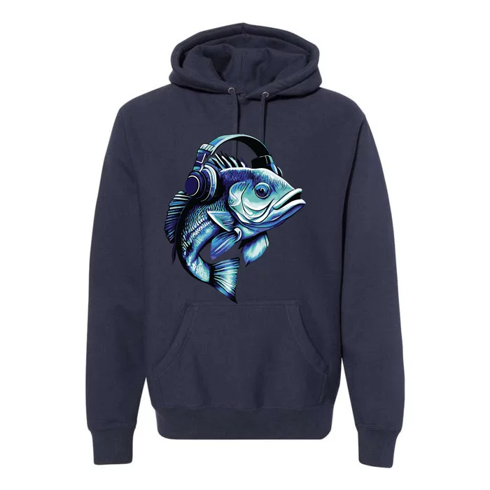 Bass Fish Wearing Headphones Premium Hoodie