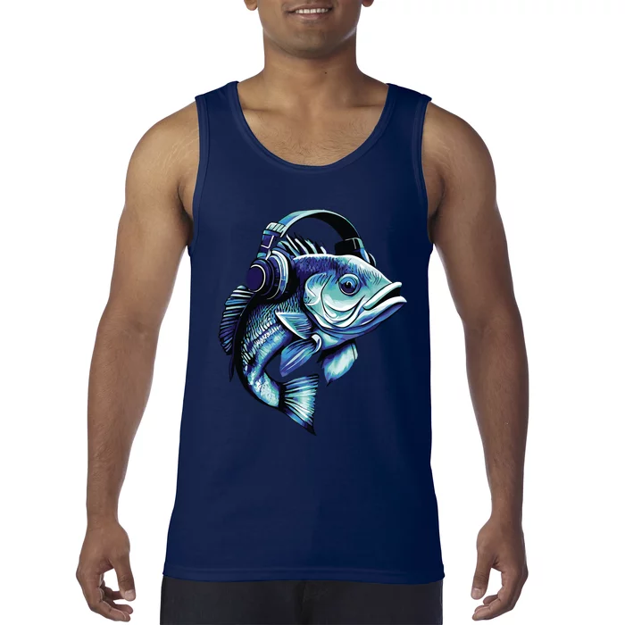 Bass Fish Wearing Headphones Tank Top