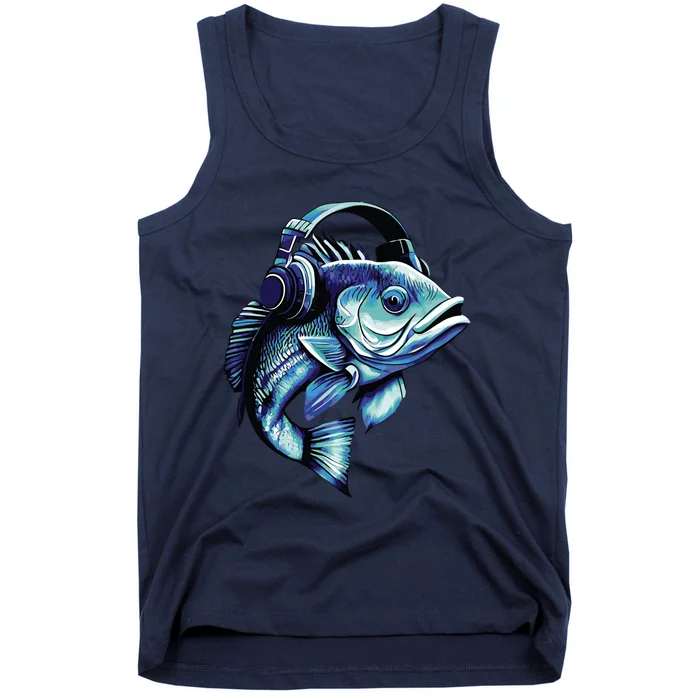 Bass Fish Wearing Headphones Tank Top