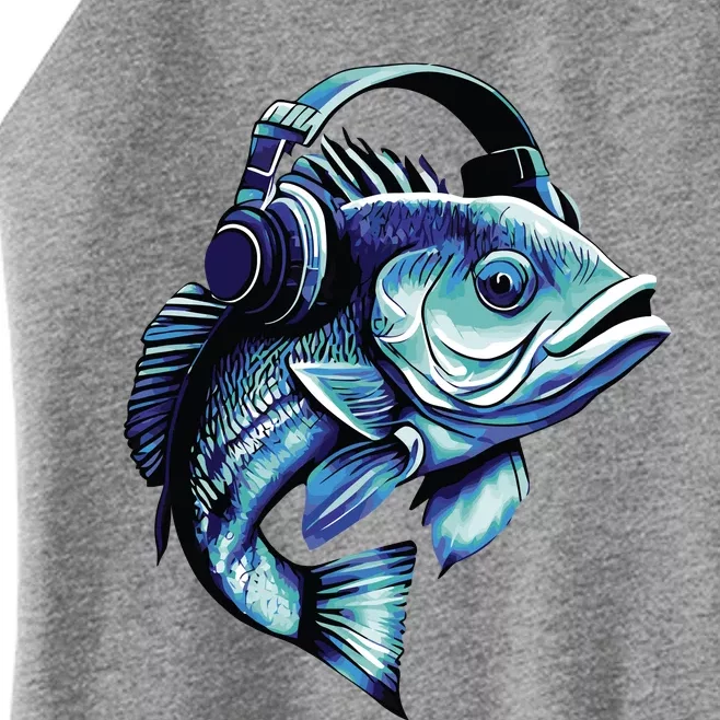 Bass Fish Wearing Headphones Women’s Perfect Tri Rocker Tank