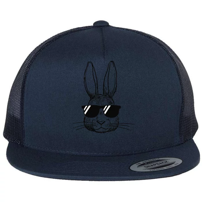 Bunny Face With Sunglasses Easter Day Gifts Flat Bill Trucker Hat