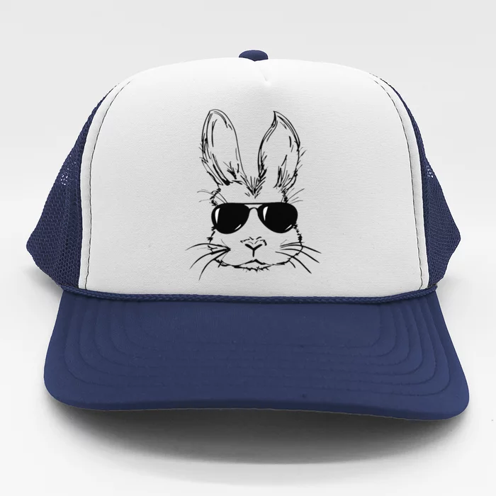 Bunny Face With Sunglasses Easter Day Trucker Hat