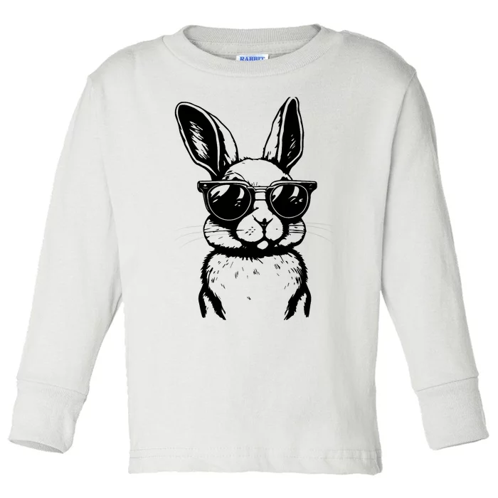 Bunny Face With Sunglasses For Boy Easter Day Toddler Long Sleeve Shirt