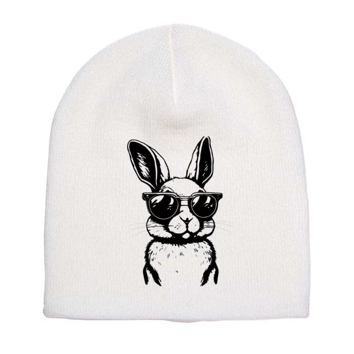 Bunny Face With Sunglasses For Boy Easter Day Short Acrylic Beanie