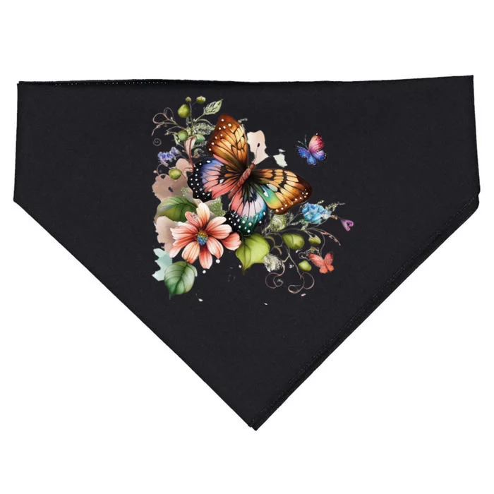 Butterfly Floral Watercolor USA-Made Doggie Bandana