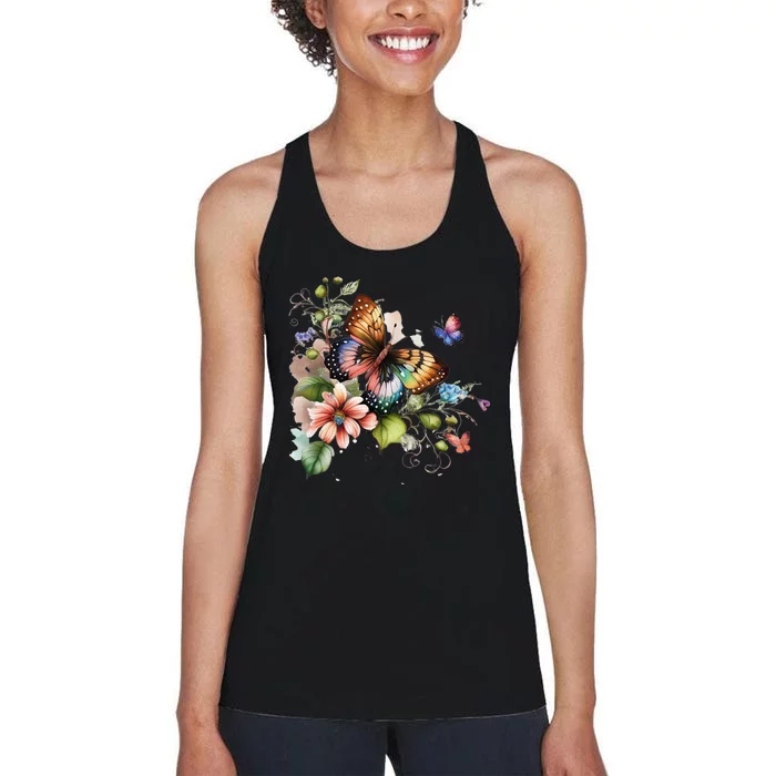 Butterfly Floral Watercolor Women's Racerback Tank