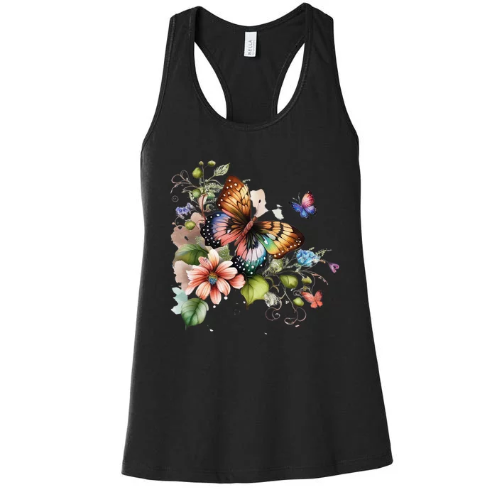 Butterfly Floral Watercolor Women's Racerback Tank