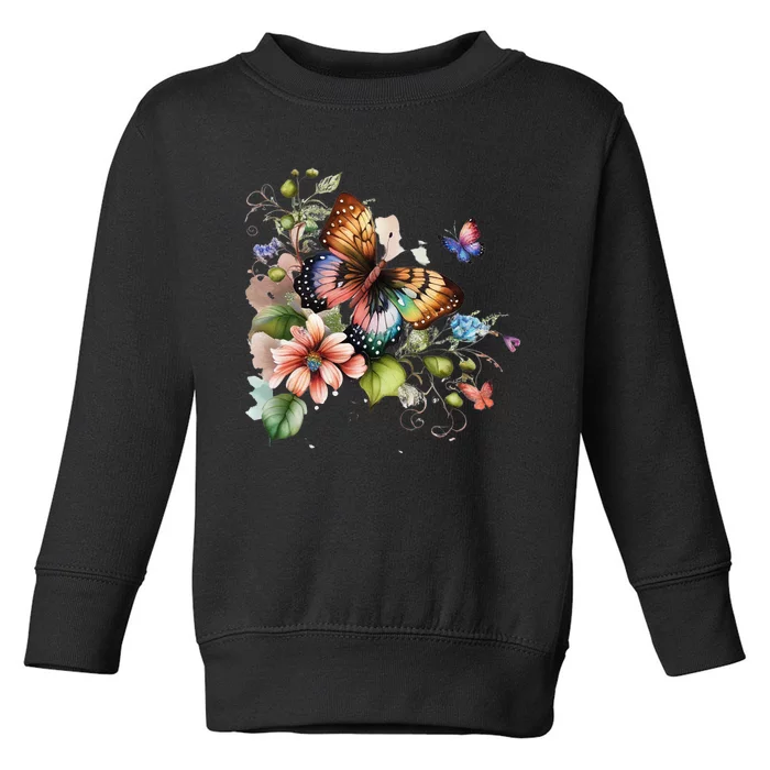 Butterfly Floral Watercolor Toddler Sweatshirt