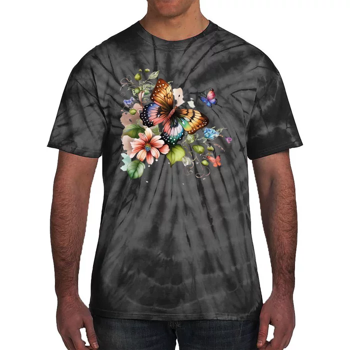 Butterfly Floral Watercolor Tie-Dye T-Shirt