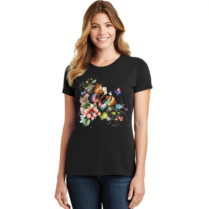 Butterfly Floral Watercolor Women's T-Shirt