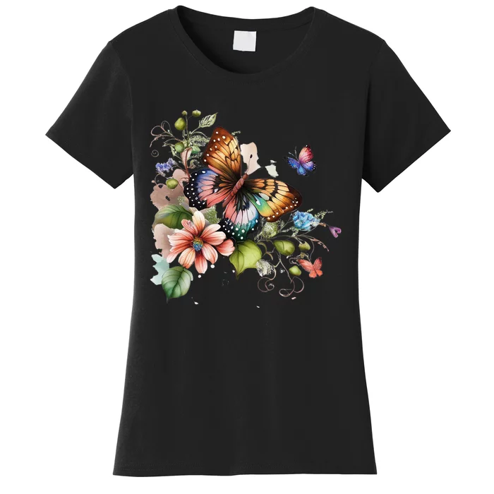 Butterfly Floral Watercolor Women's T-Shirt