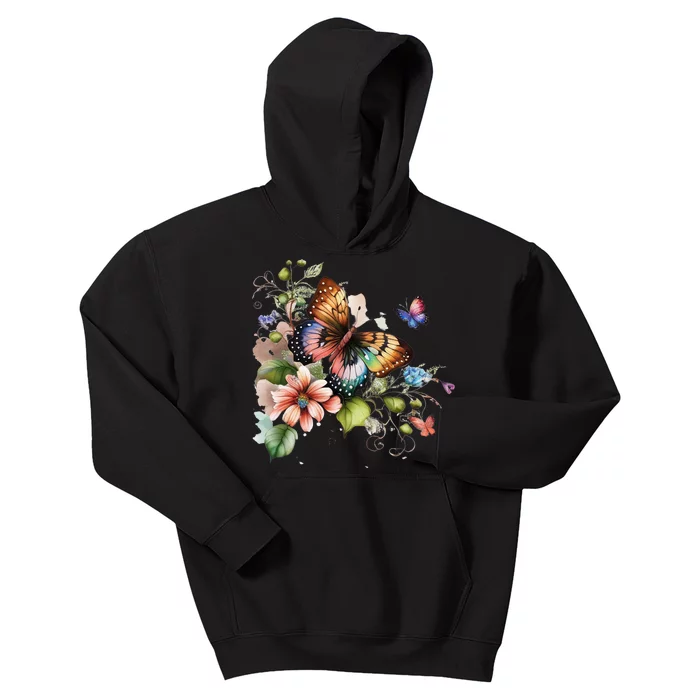 Butterfly Floral Watercolor Kids Hoodie