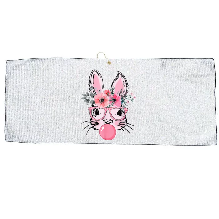 Bunny Face With Glasses Bubblegum Happy Easter Large Microfiber Waffle Golf Towel