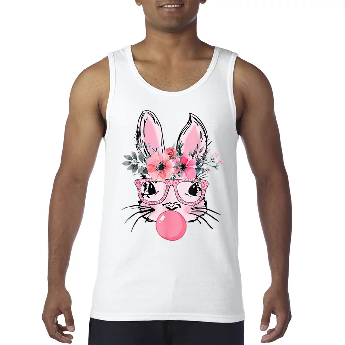 Bunny Face With Glasses Bubblegum Happy Easter Tank Top