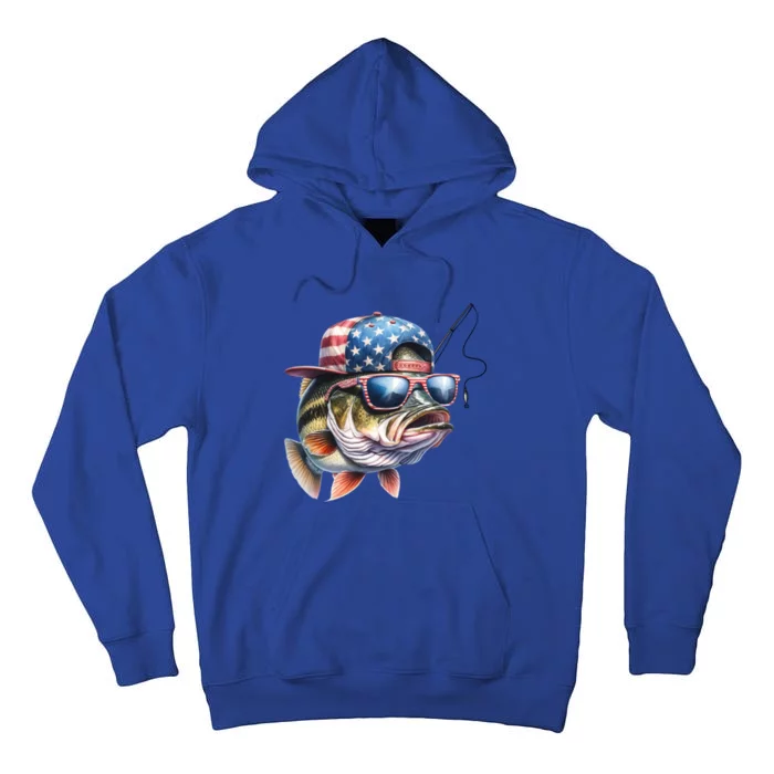 Bass Fish With Us Flag Gift Tall Hoodie